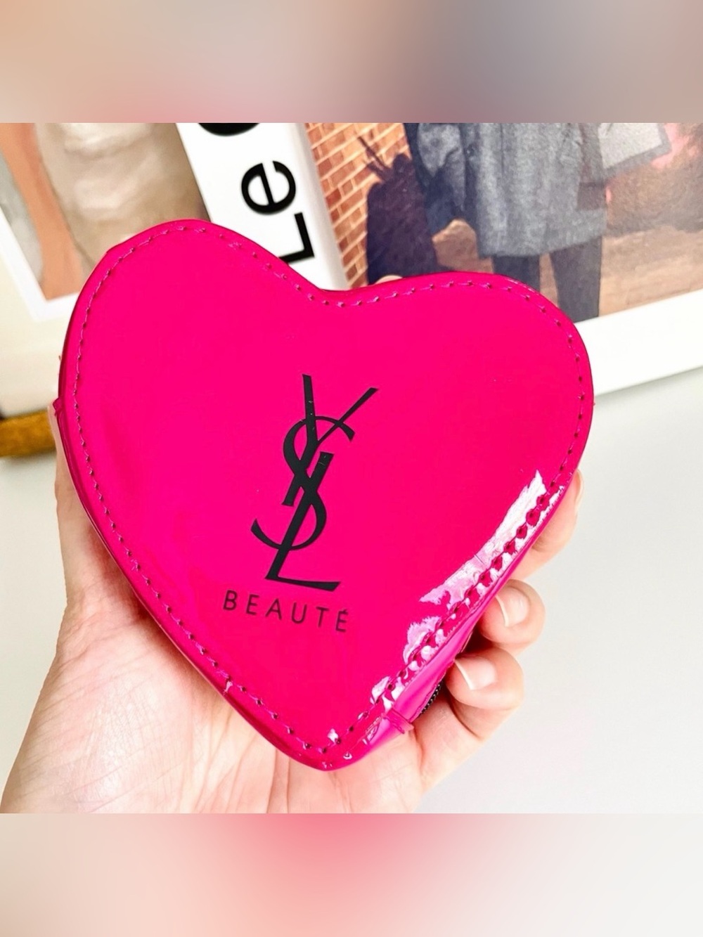 YSL Heart Shaped Make up Pouch‎ With Mirror